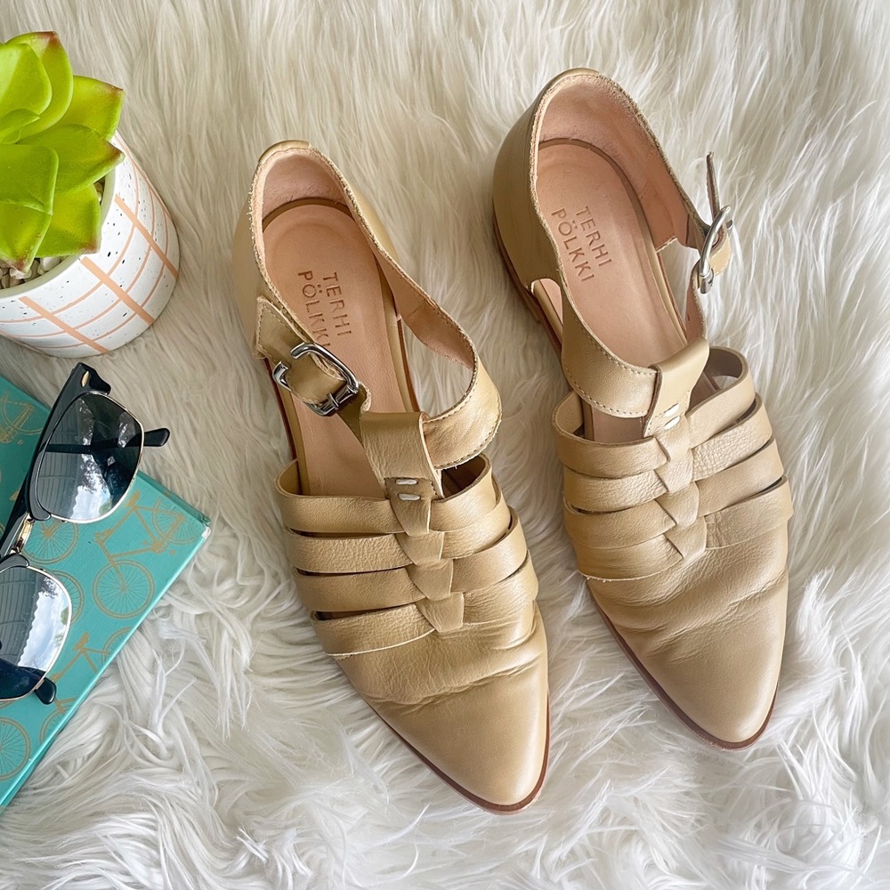 Anthropologie Terhi Polkki Tan Leather Sandals Sz 39 / 9